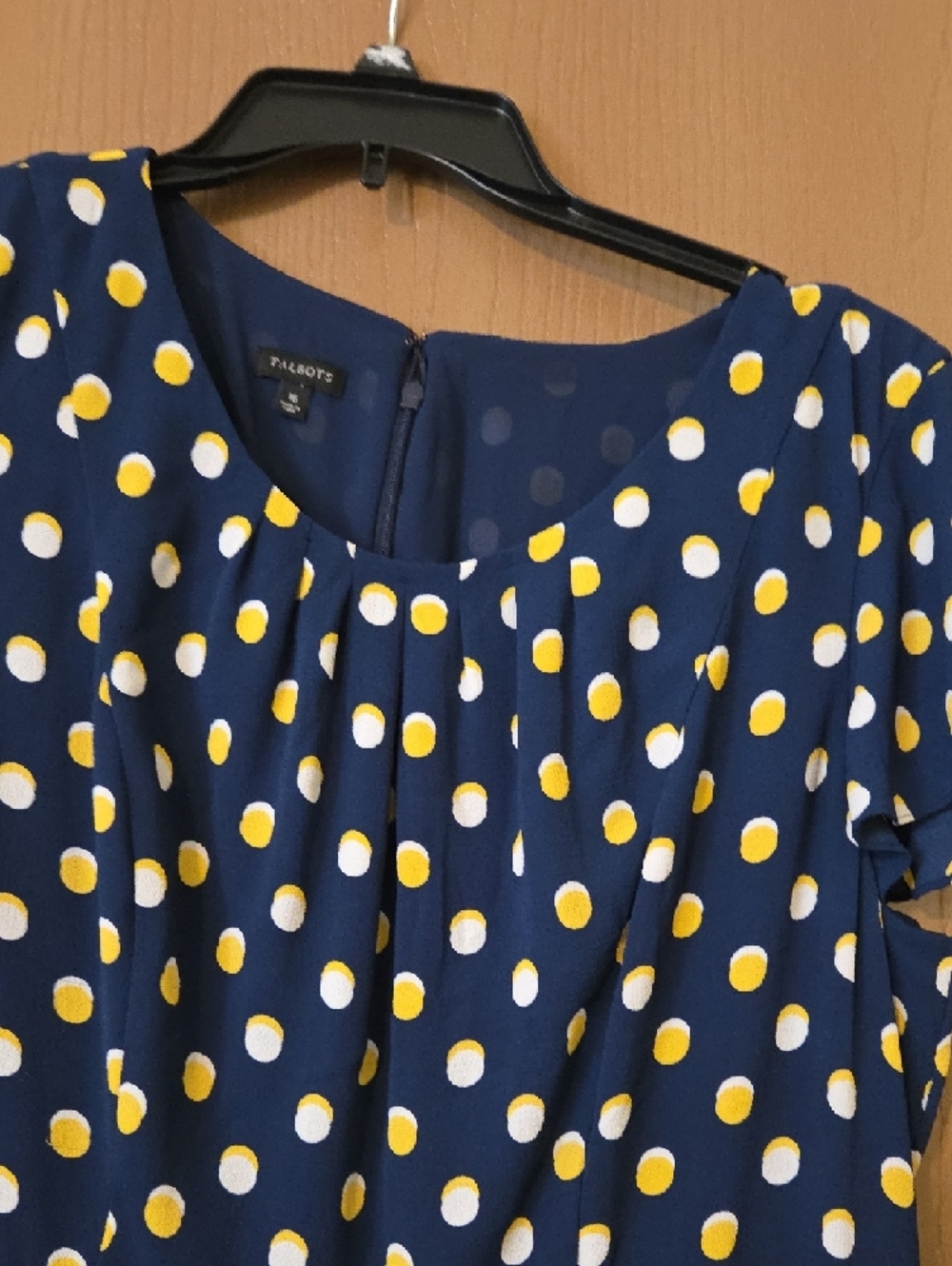Talbots Navy Polka Dot Midi Dress with Yellow and White Dots Size 16 - Picture 3 of 6